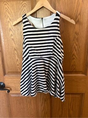 Black & White Striped Sleeveless Peplum Tank Top
